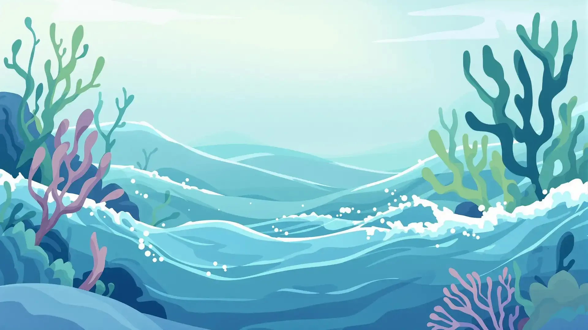 Ocean-inspired background with soft waves and sea plants, symbolizing the natural, mineral-rich ingredients and wellness benefits of sea moss gummies.